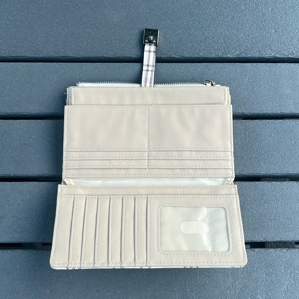 ‘Safe Keeper’ Pink&White Plaid Wallet;Tan Interior; 4x7.5in; Snap&Zip closure - Picture 5 of 14
